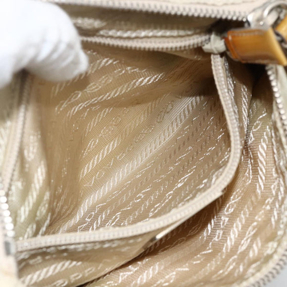 PRADA Hand Bag Nylon 2way Beige Silver Auth INZ003
