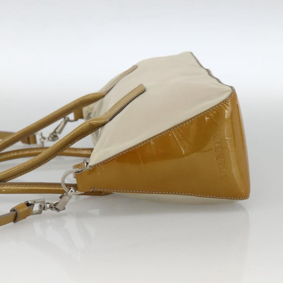 PRADA Hand Bag Nylon 2way Beige Silver Auth INZ003