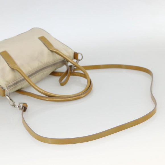 PRADA Hand Bag Nylon 2way Beige Silver Auth INZ003