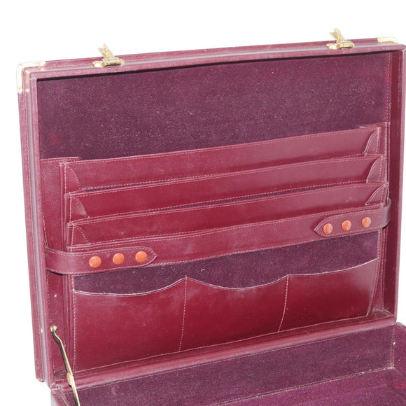 CARTIER Trunk Case Must Line Leather Bordeaux Gold Auth INZ006