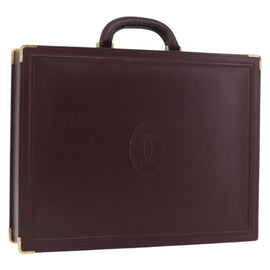 CARTIER Trunk Case Must Line Leather Bordeaux Gold Auth INZ006
