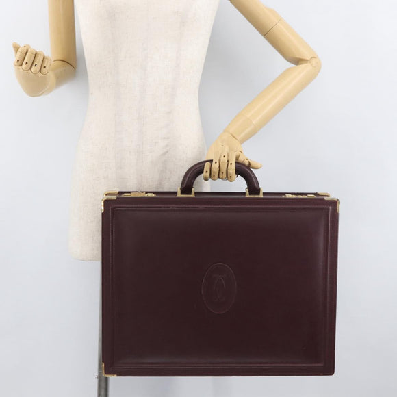 CARTIER Trunk Case Must Line Leather Bordeaux Gold Auth INZ006