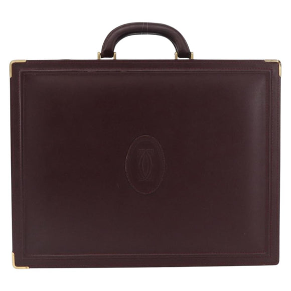 CARTIER Trunk Case Must Line Leather Bordeaux Gold Auth INZ006