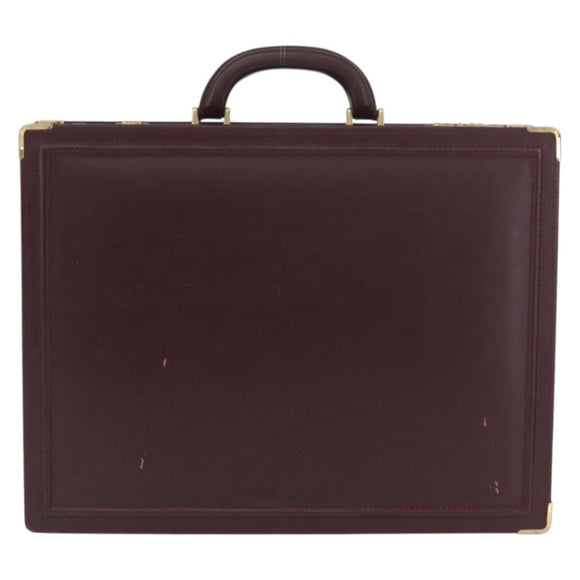 CARTIER Trunk Case Must Line Leather Bordeaux Gold Auth INZ006