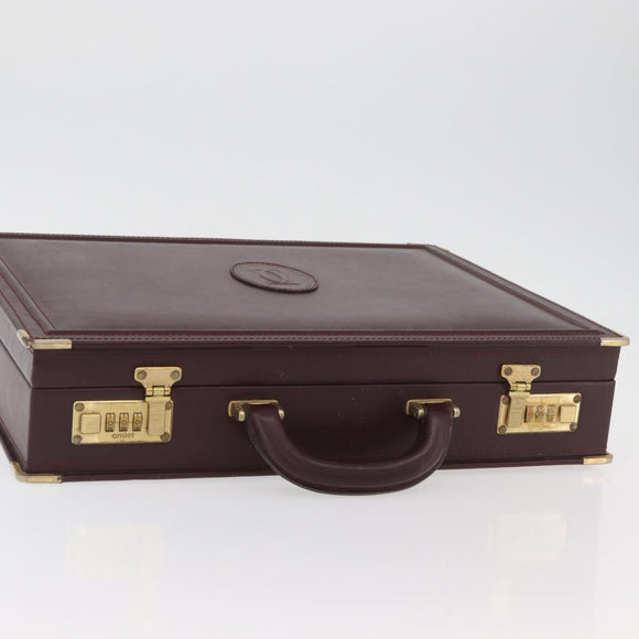 CARTIER Trunk Case Must Line Leather Bordeaux Gold Auth INZ006