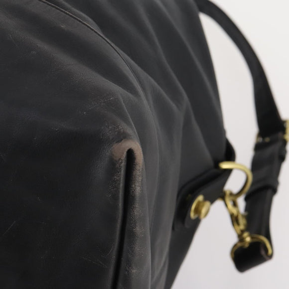Coach Boston Bag Leather 2way Black Gold Auth INZ009A