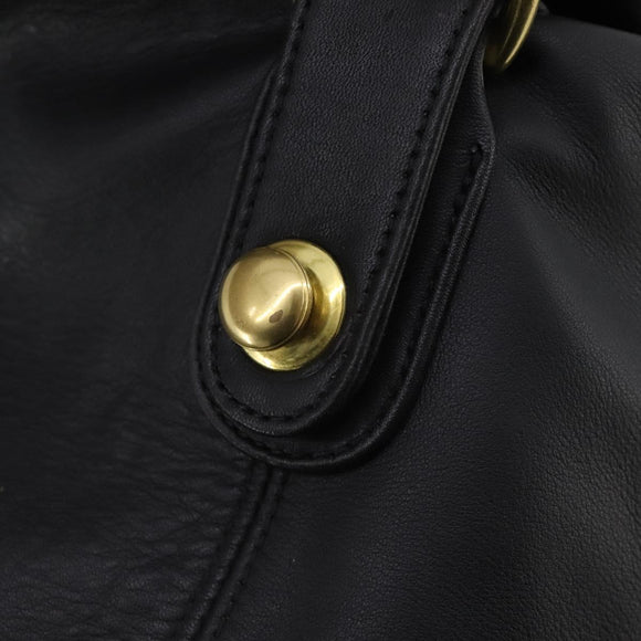 Coach Boston Bag Leather 2way Black Gold Auth INZ009A