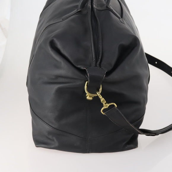 Coach Boston Bag Leather 2way Black Gold Auth INZ009A