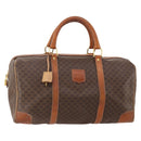 CELINE Macadam Canvas Boston Bag PVC Leather Brown Gold Auth INZ010-1