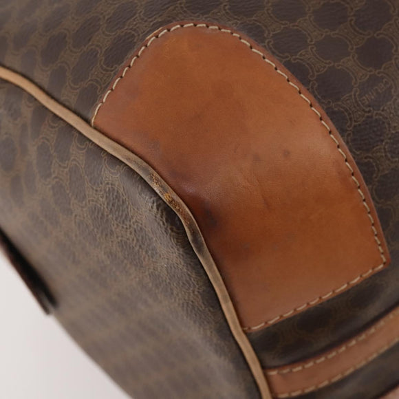 CELINE Macadam Canvas Boston Bag PVC Leather Brown Gold Auth INZ010