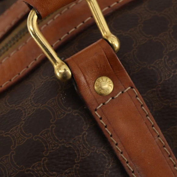 CELINE Macadam Canvas Boston Bag PVC Leather Brown Gold Auth INZ010