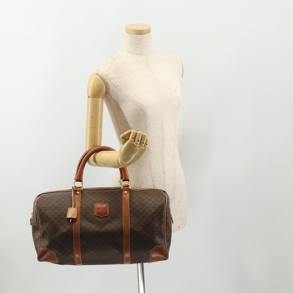 CELINE Macadam Canvas Boston Bag PVC Leather Brown Gold Auth INZ010