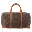 CELINE Macadam Canvas Boston Bag PVC Leather Brown Gold Auth INZ010-2