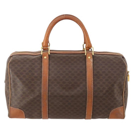 CELINE Macadam Canvas Boston Bag PVC Leather Brown Gold Auth INZ010 - 0