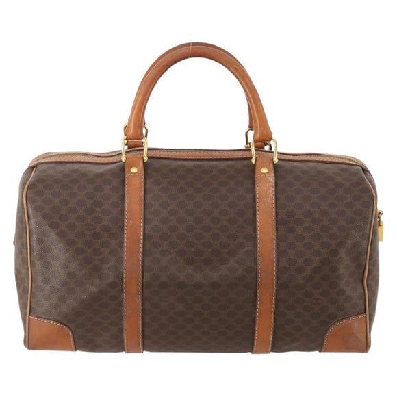 CELINE Macadam Canvas Boston Bag PVC Leather Brown Gold Auth INZ010