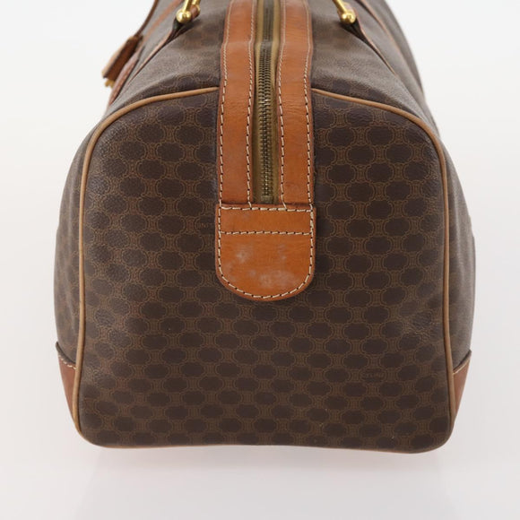 CELINE Macadam Canvas Boston Bag PVC Leather Brown Gold Auth INZ010