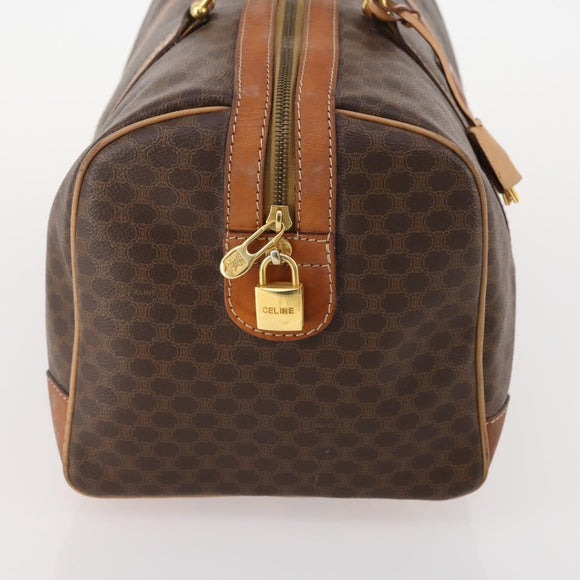 CELINE Macadam Canvas Boston Bag PVC Leather Brown Gold Auth INZ010