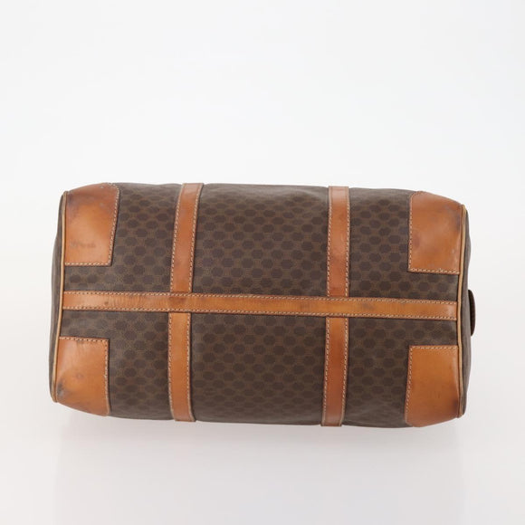CELINE Macadam Canvas Boston Bag PVC Leather Brown Gold Auth INZ010