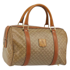 CELINE Macadam Canvas Boston Bag PVC Beige Gold Auth INZ011