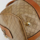 CELINE Macadam Canvas Boston Bag PVC Beige Gold Auth INZ011-14