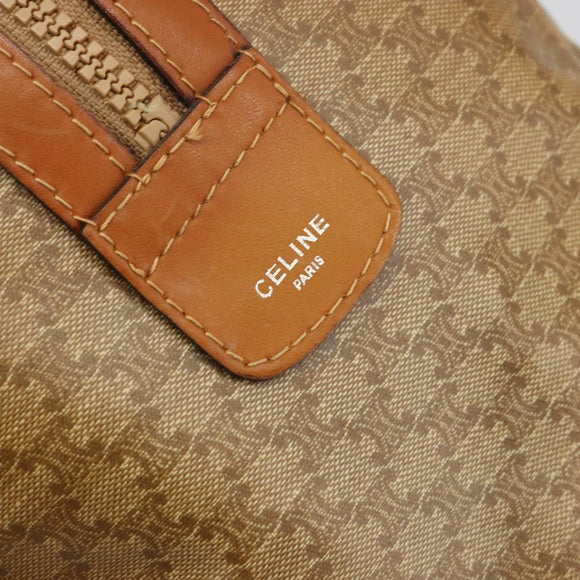 CELINE Macadam Canvas Boston Bag PVC Beige Gold Auth INZ011