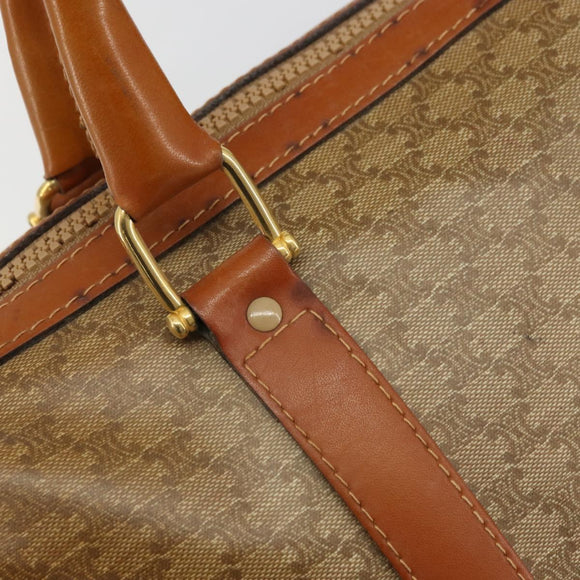 CELINE Macadam Canvas Boston Bag PVC Beige Gold Auth INZ011