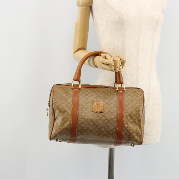 CELINE Macadam Canvas Boston Bag PVC Beige Gold Auth INZ011