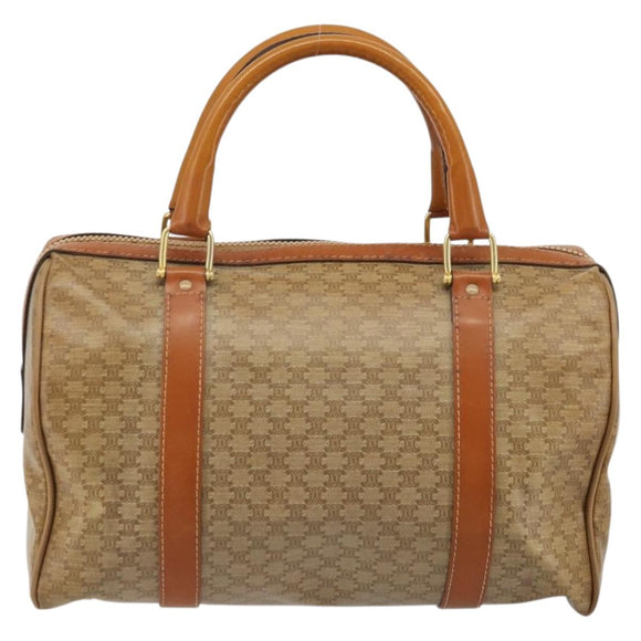 CELINE Macadam Canvas Boston Bag PVC Beige Gold Auth INZ011