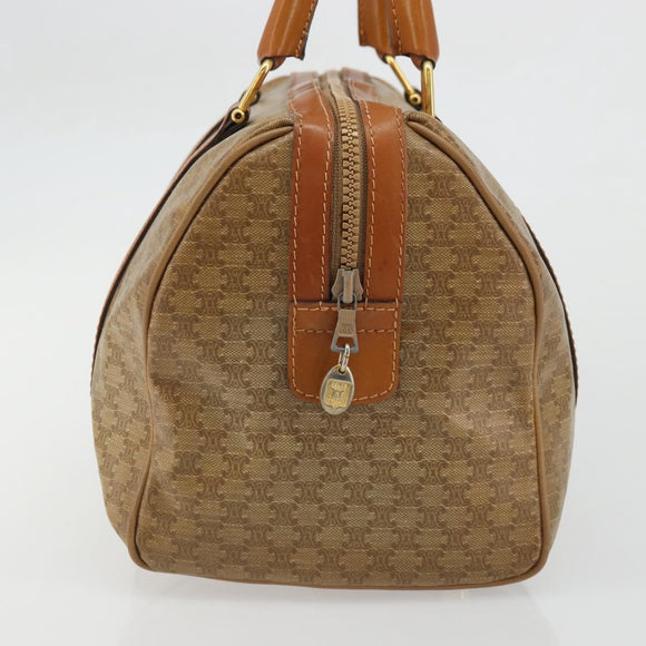 CELINE Macadam Canvas Boston Bag PVC Beige Gold Auth INZ011