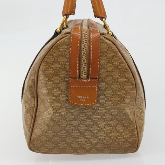 CELINE Macadam Canvas Boston Bag PVC Beige Gold Auth INZ011