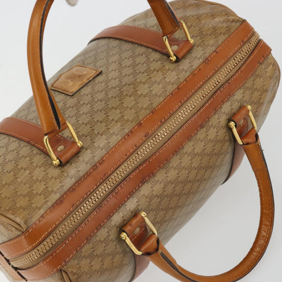 CELINE Macadam Canvas Boston Bag PVC Beige Gold Auth INZ011