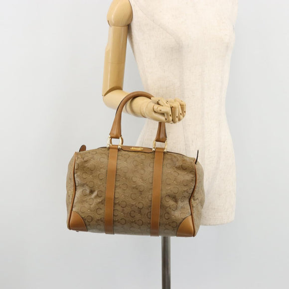 CELINE C Sulky Horse Carriage Hand Bag PVC Beige Gold Auth INZ012