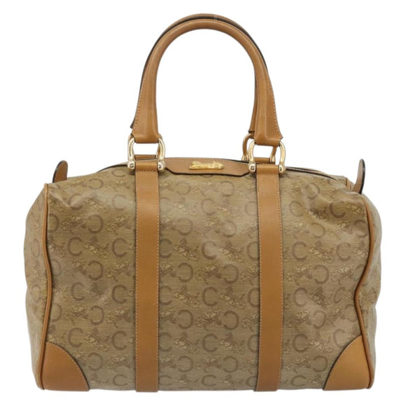 CELINE C Sulky Horse Carriage Hand Bag PVC Beige Gold Auth INZ012