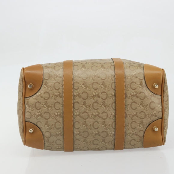 CELINE C Sulky Horse Carriage Hand Bag PVC Beige Gold Auth INZ012