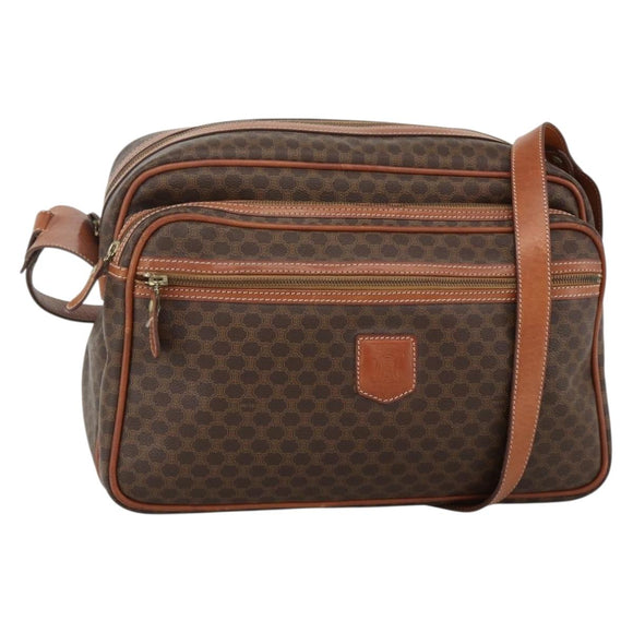 CELINE Macadam Canvas Shoulder Bag PVC Leather Brown Gold Auth INZ013