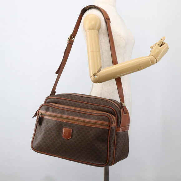CELINE Macadam Canvas Shoulder Bag PVC Leather Brown Gold Auth INZ013