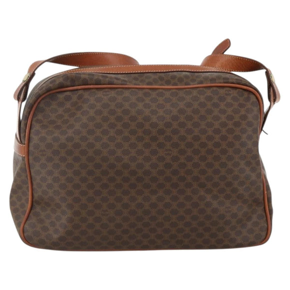 CELINE Macadam Canvas Shoulder Bag PVC Leather Brown Gold Auth INZ013