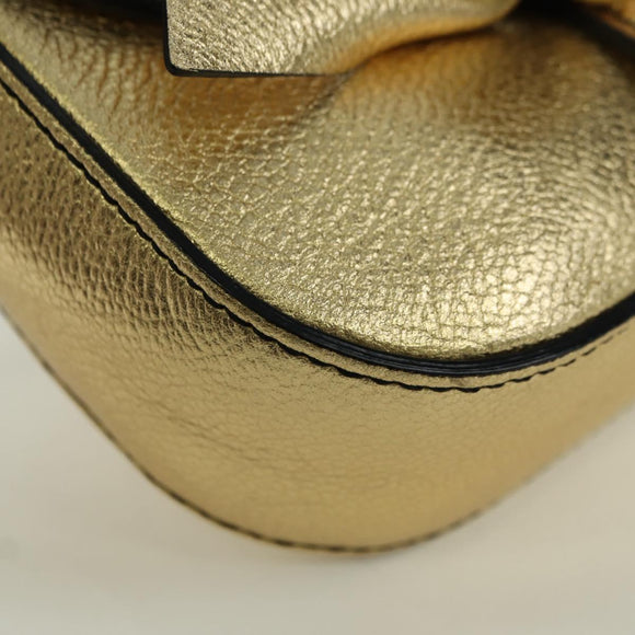 BURBERRY Shoulder Bag Leather Gold Auth INZ018A