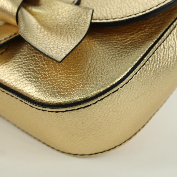 BURBERRY Shoulder Bag Leather Gold Auth INZ018A