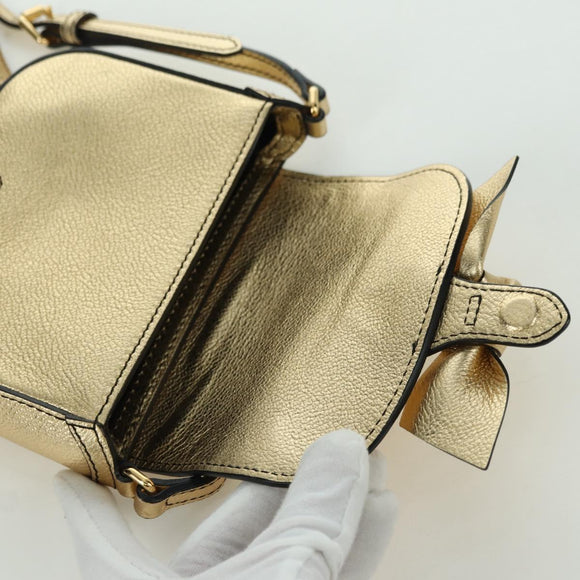 BURBERRY Shoulder Bag Leather Gold Auth INZ018A
