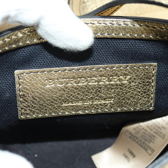 BURBERRY Shoulder Bag Leather Gold Auth INZ018A