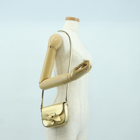 BURBERRY Shoulder Bag Leather Gold Auth INZ018A