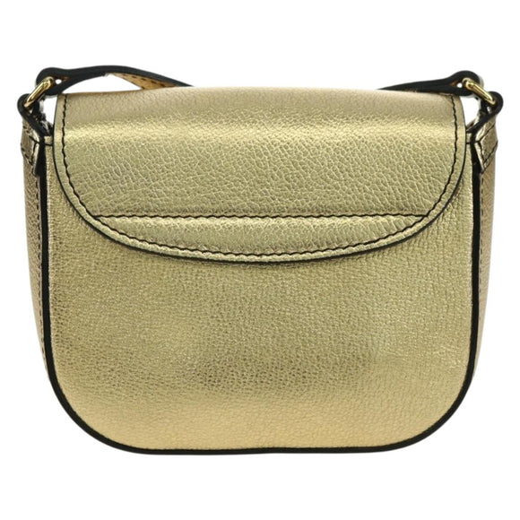 BURBERRY Shoulder Bag Leather Gold Auth INZ018A