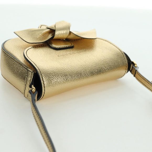 BURBERRY Shoulder Bag Leather Gold Auth INZ018A