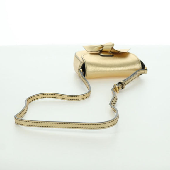 BURBERRY Shoulder Bag Leather Gold Auth INZ018A
