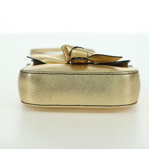 BURBERRY Shoulder Bag Leather Gold Auth INZ018A