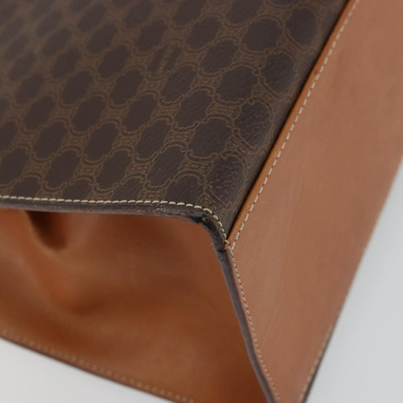CELINE Macadam Canvas Hand Bag PVC Leather Brown Gold Auth INZ019