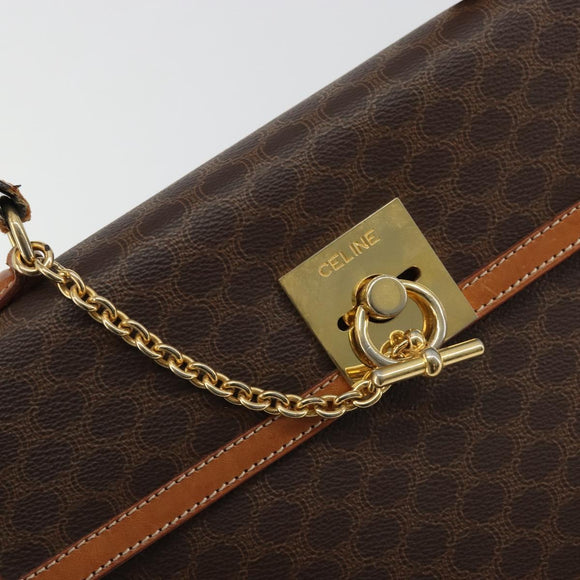 CELINE Macadam Canvas Hand Bag PVC Leather Brown Gold Auth INZ019