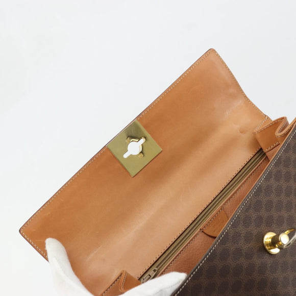 CELINE Macadam Canvas Hand Bag PVC Leather Brown Gold Auth INZ019
