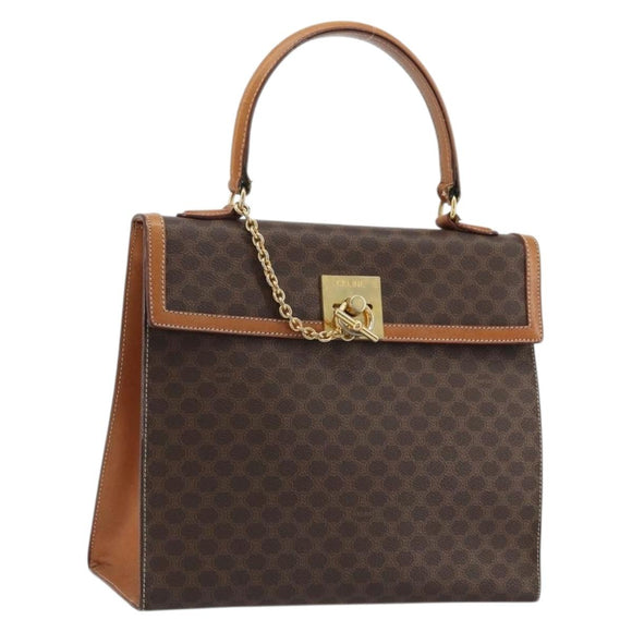 CELINE Macadam Canvas Hand Bag PVC Leather Brown Gold Auth INZ019